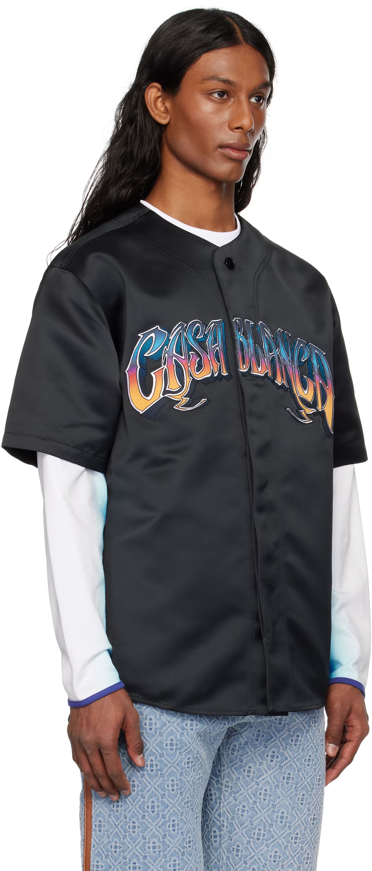 Black Gothic Short Sleeve Baseball Shirt