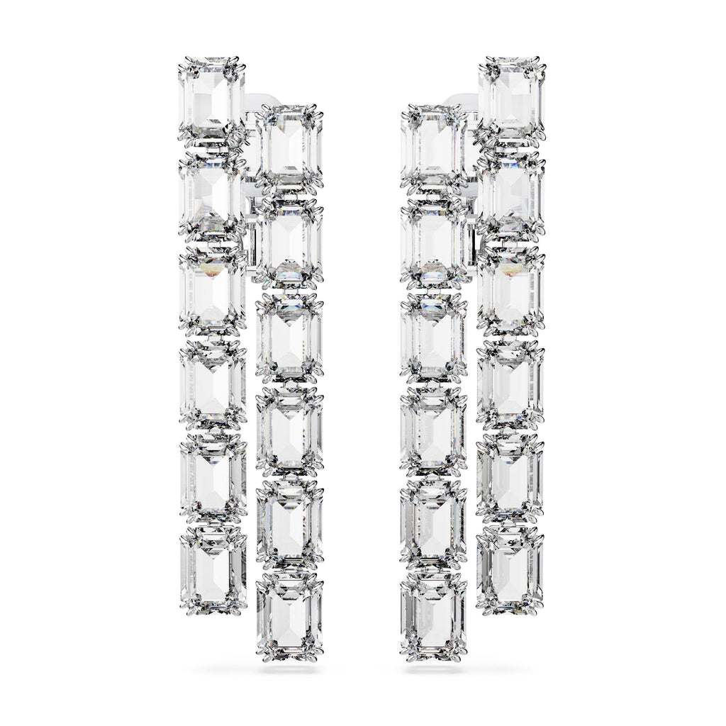 Millenia Clip Earrings, Octagon Cut, Long, White, Rhodium Plated
