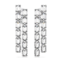 Millenia Clip Earrings, Octagon Cut, Long, White, Rhodium Plated