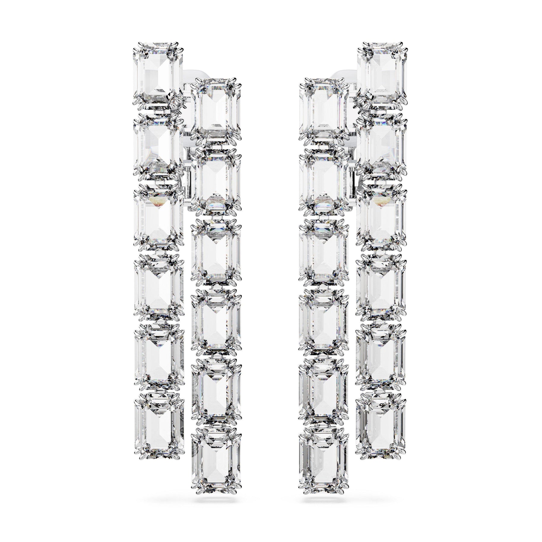 Millenia Clip Earrings, Octagon Cut, Long, White, Rhodium Plated