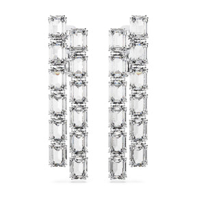 Millenia Clip Earrings, Octagon Cut, Long, White, Rhodium Plated