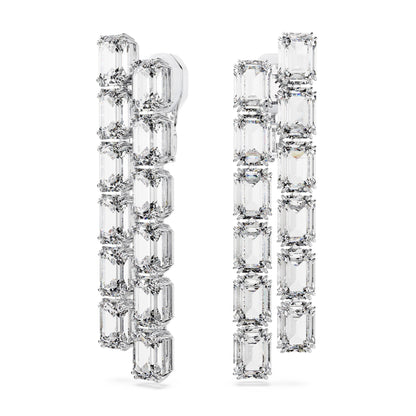 Millenia Clip Earrings, Octagon Cut, Long, White, Rhodium Plated