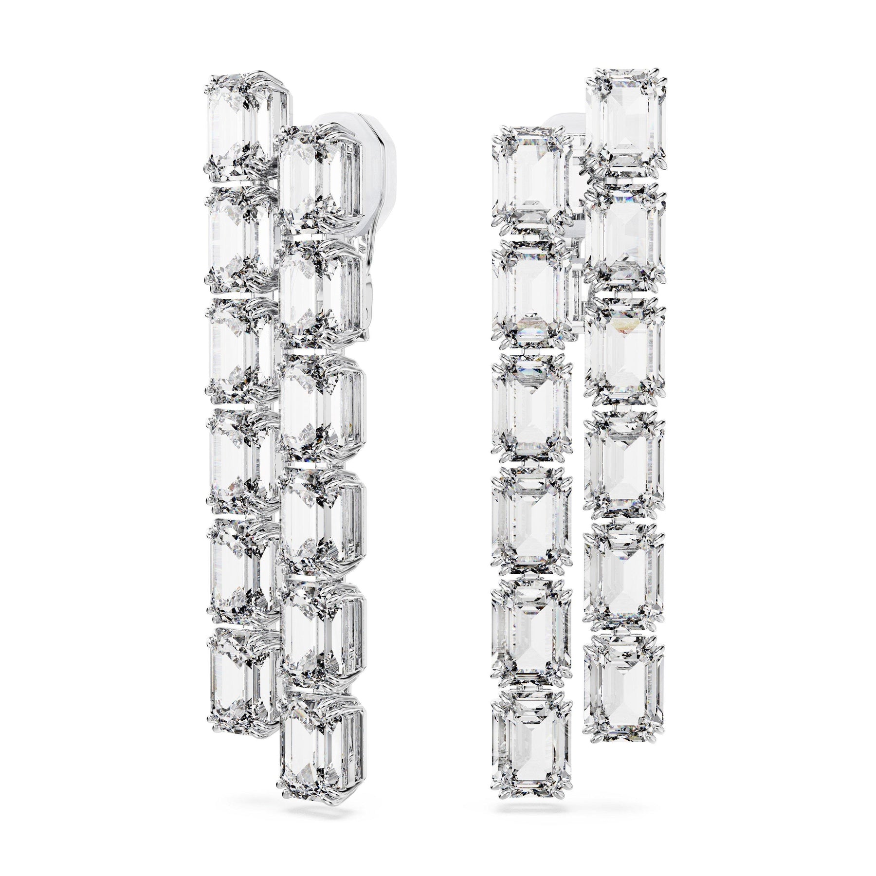 Millenia Clip Earrings, Octagon Cut, Long, White, Rhodium Plated