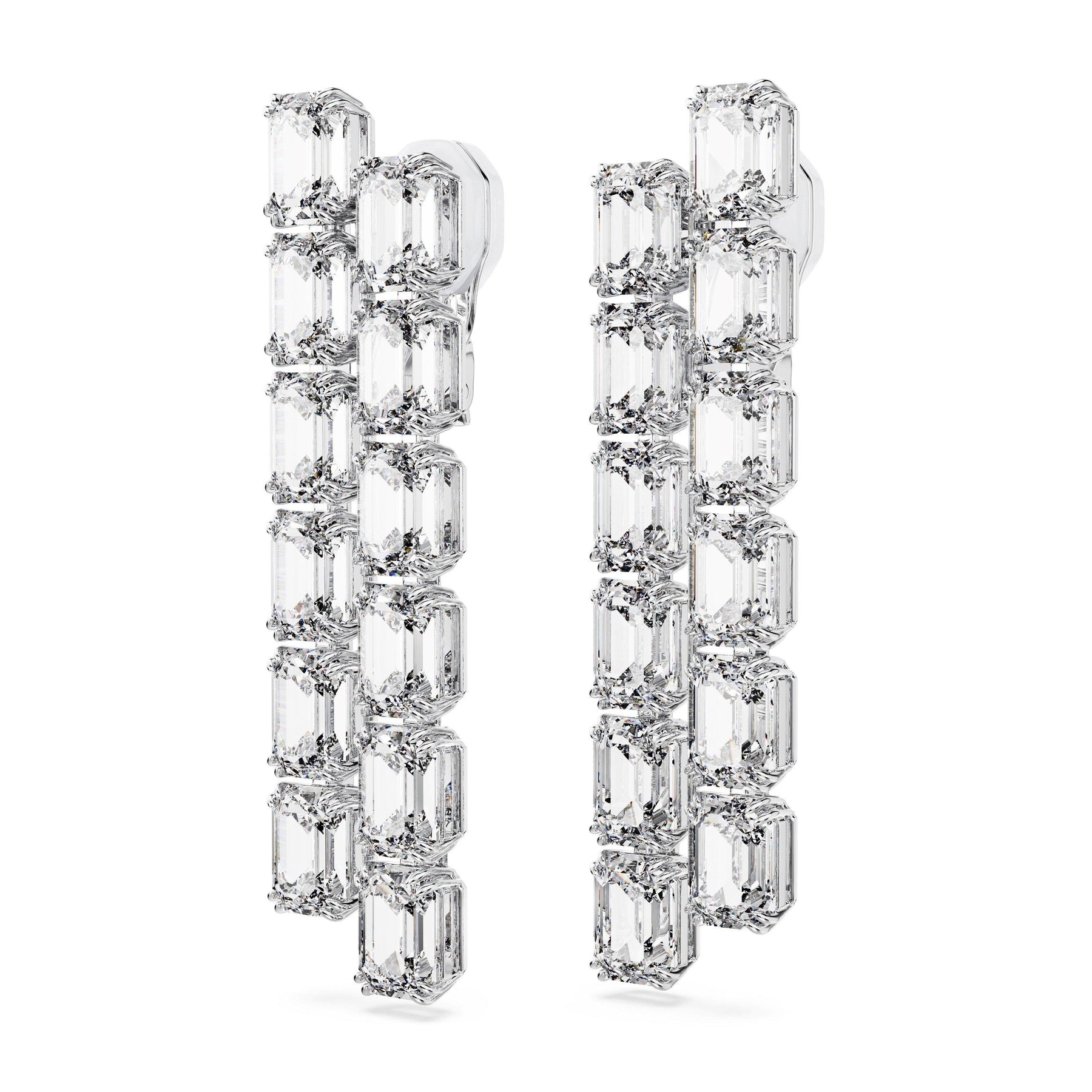 Millenia Clip Earrings, Octagon Cut, Long, White, Rhodium Plated