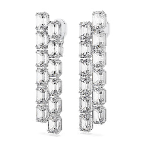 Millenia Clip Earrings, Octagon Cut, Long, White, Rhodium Plated