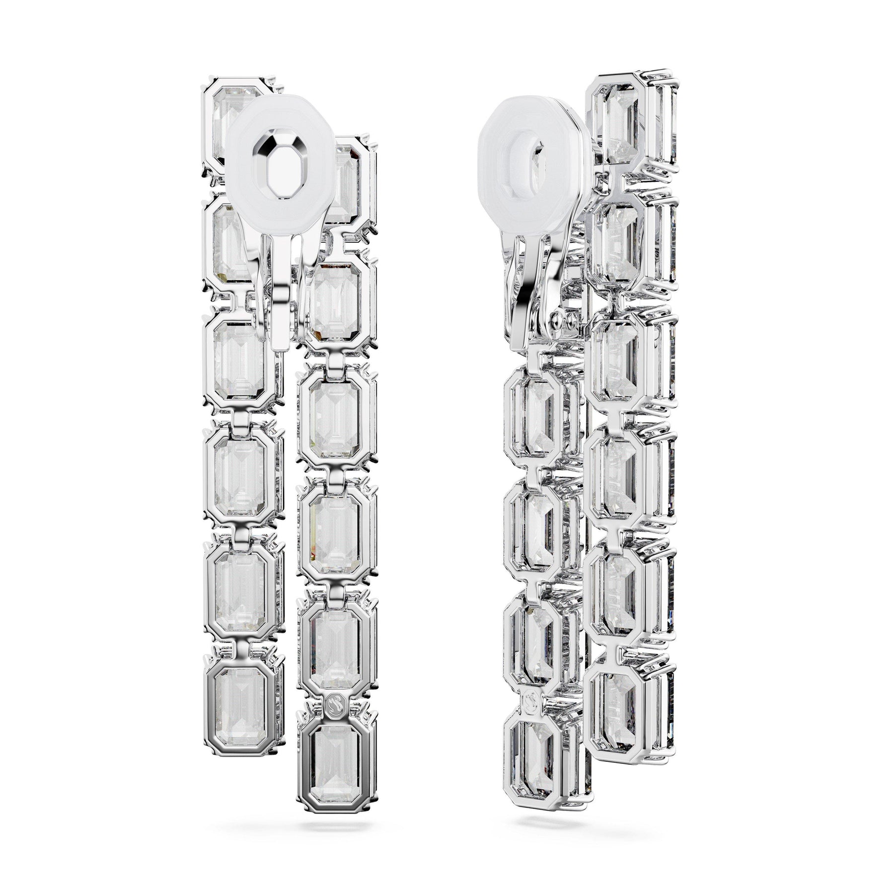 Millenia Clip Earrings, Octagon Cut, Long, White, Rhodium Plated