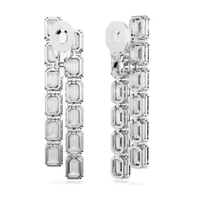 Millenia Clip Earrings, Octagon Cut, Long, White, Rhodium Plated