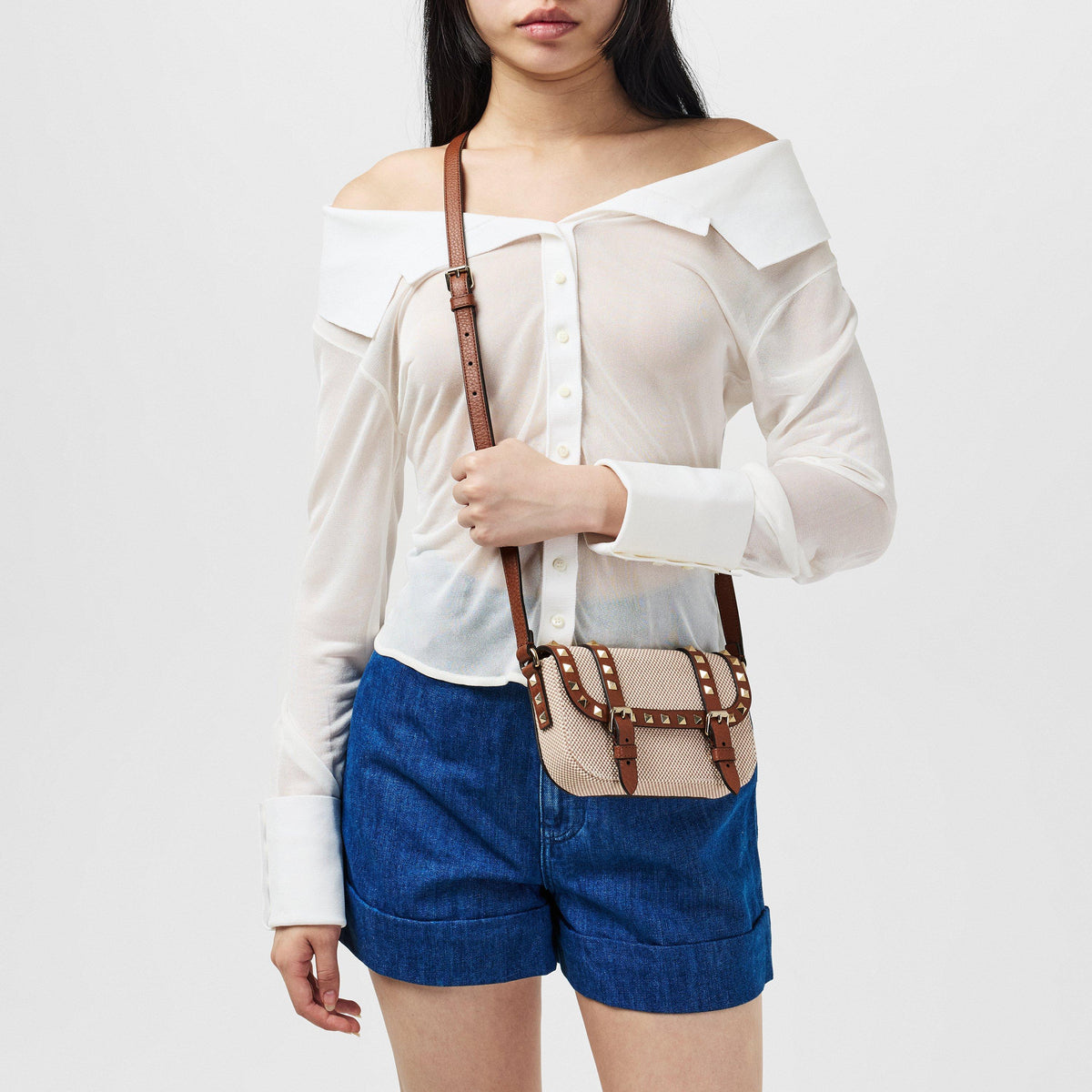 Rockstud Small Canvas Shoulder Bag