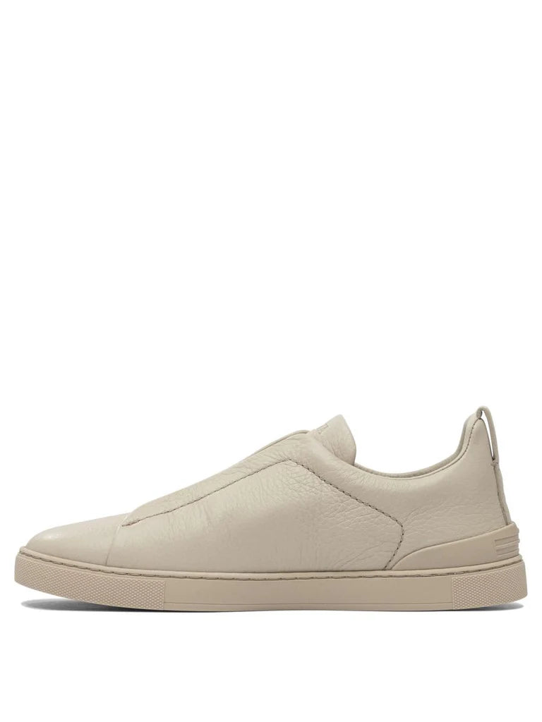 Zegna Men’s Beige Leather Sneakers – Made in Italy | 100% Leather Upper & Rubber Sole
