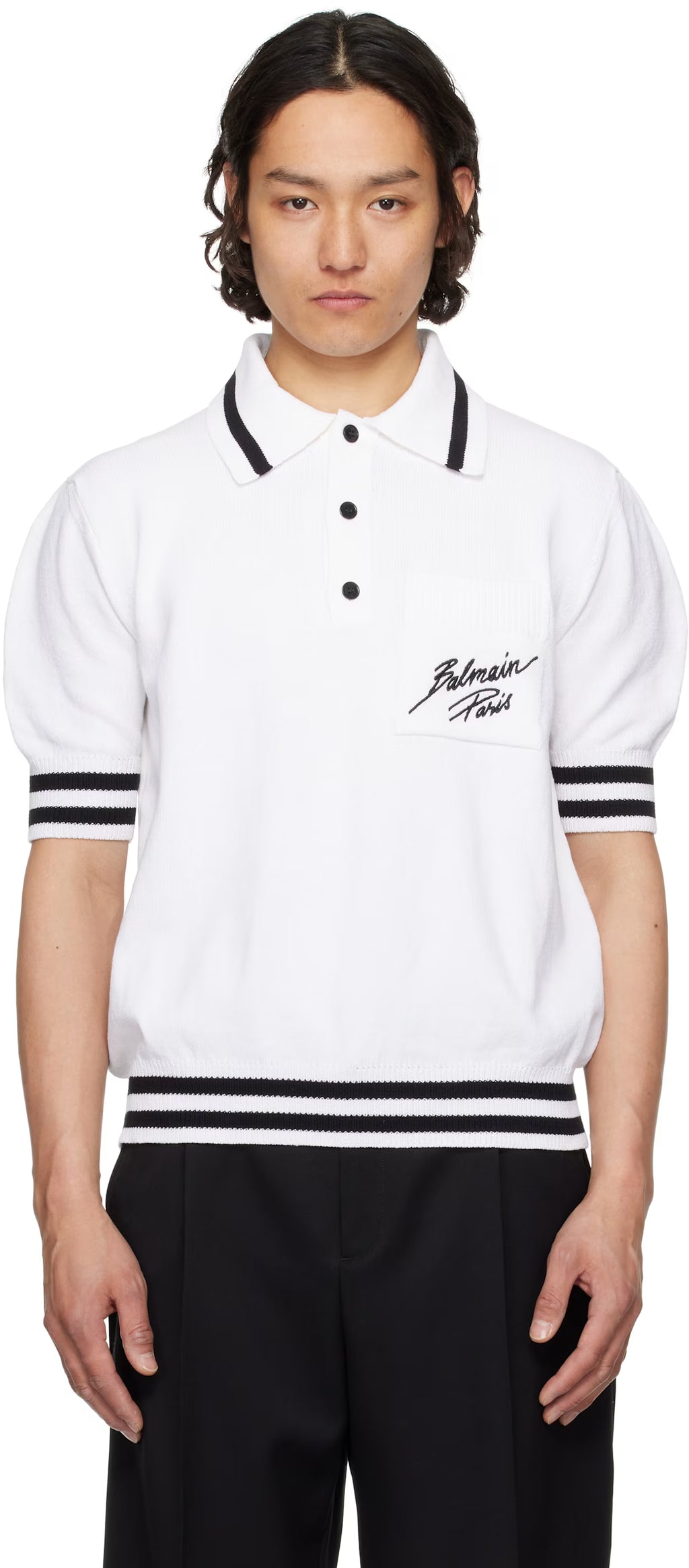 White Logo Cotton Knit Polo