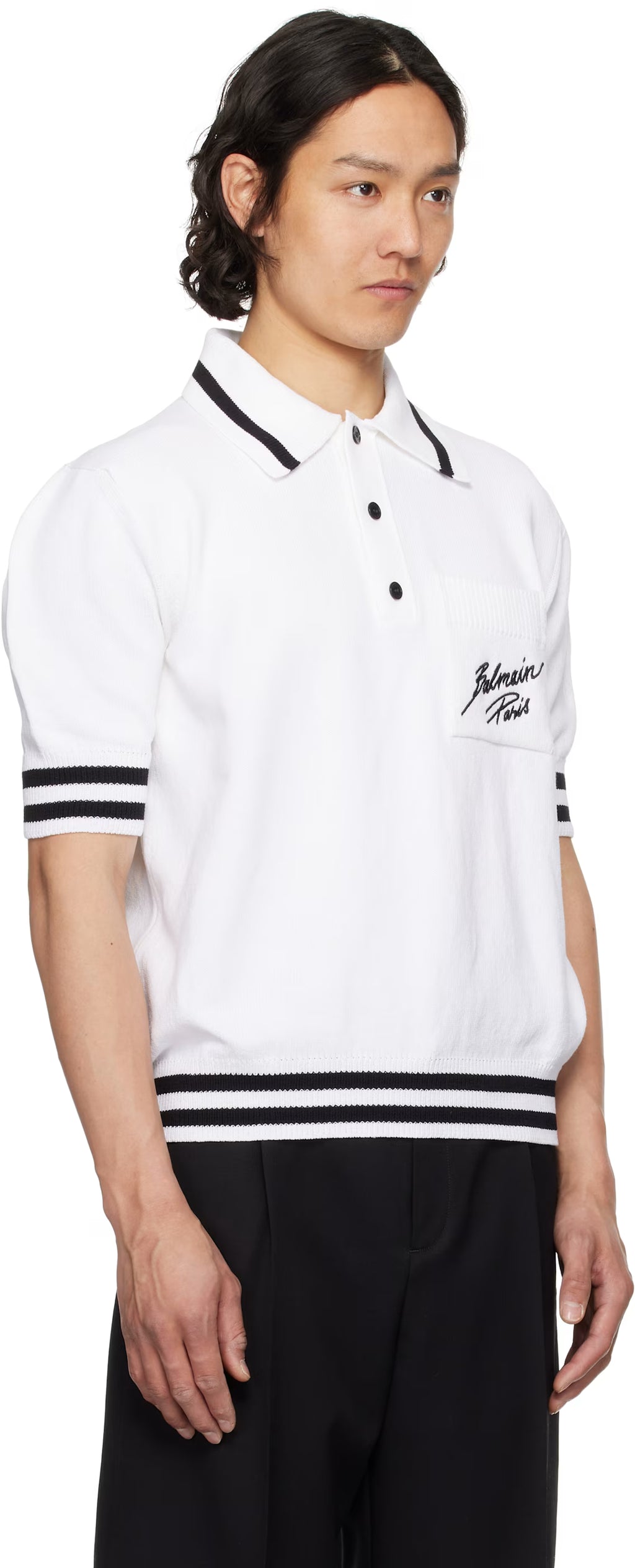White Logo Cotton Knit Polo
