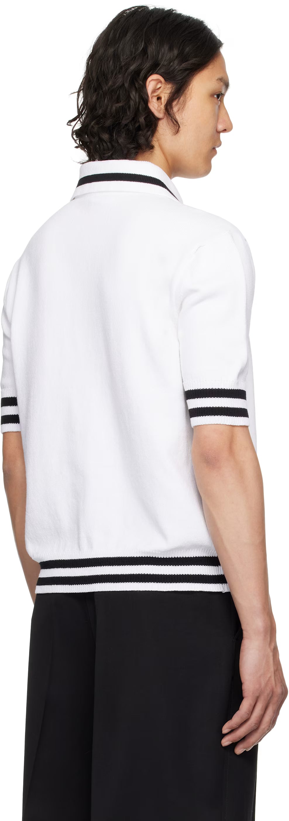 White Logo Cotton Knit Polo
