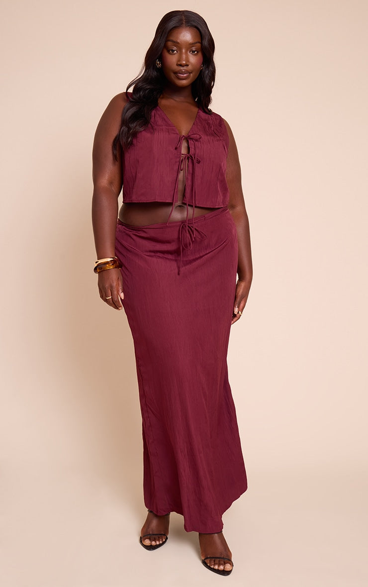 Plus Plum Textured Tie Waist Detail Maxi Skirt