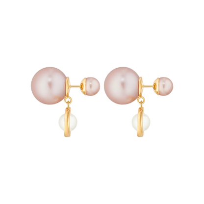 Dior Trival Earrings Gold finish metal Pale pink White resin pearl