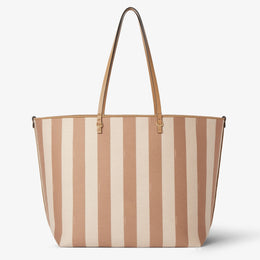 Cappuccino striped Pequin and Fendi Reversible Optical jacquard fabric shopper