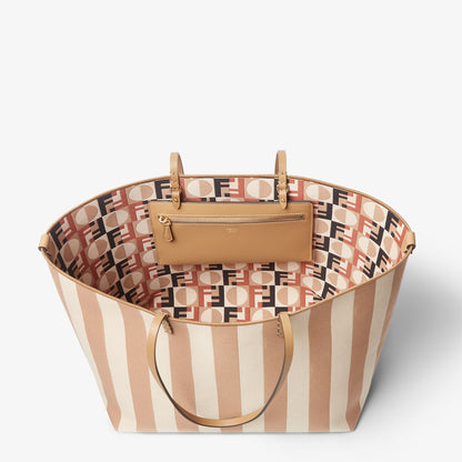 Cappuccino striped Pequin and Fendi Reversible Optical jacquard fabric shopper