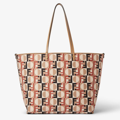 Cappuccino striped Pequin and Fendi Reversible Optical jacquard fabric shopper