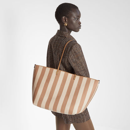 Cappuccino striped Pequin and Fendi Reversible Optical jacquard fabric shopper