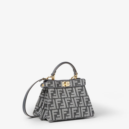 Dark blue denim-effect FF jacquard bag