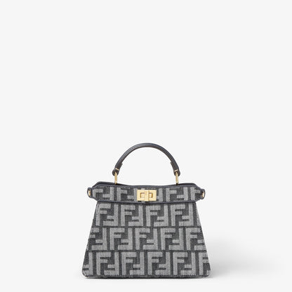 Dark blue denim-effect FF jacquard bag