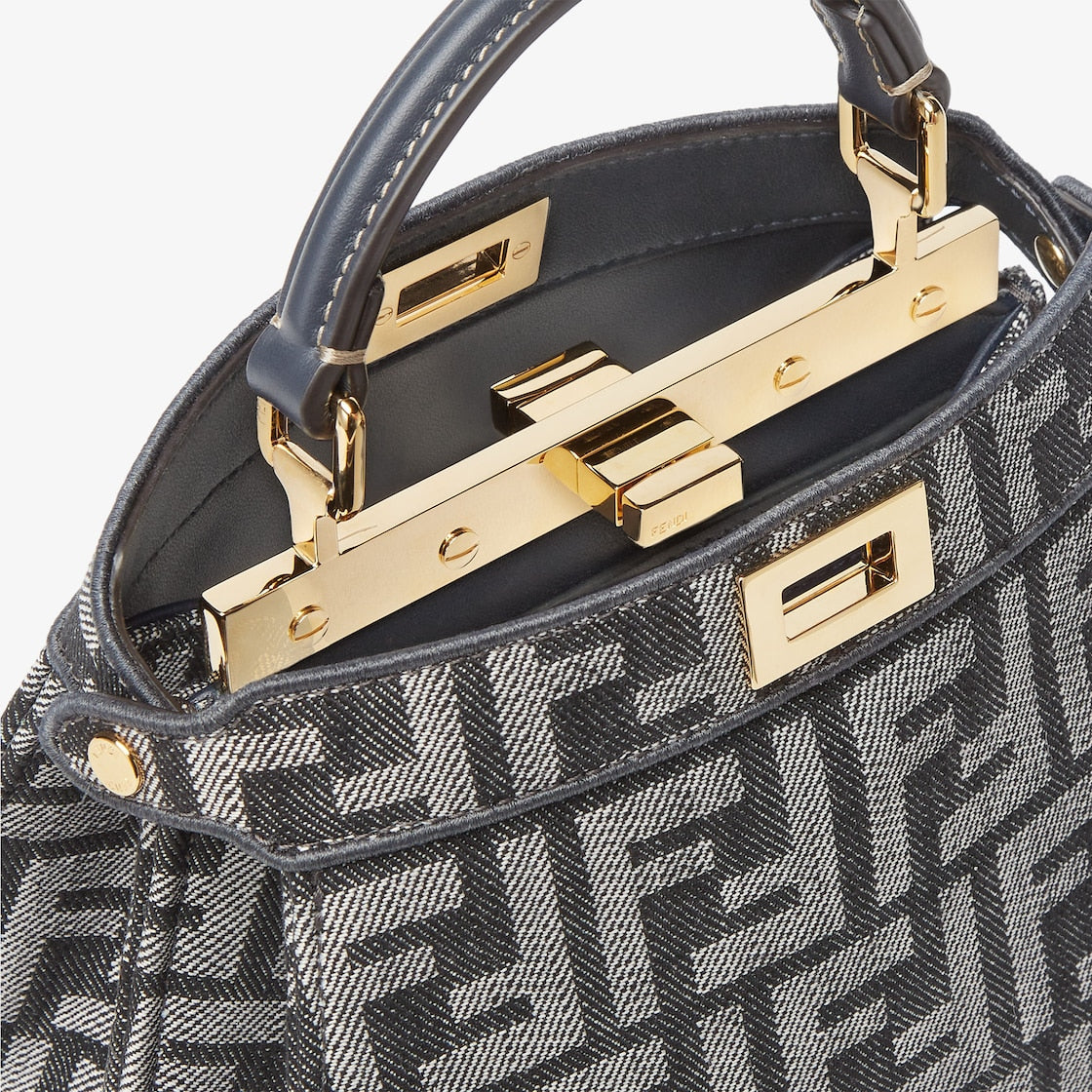 Dark blue denim-effect FF jacquard bag