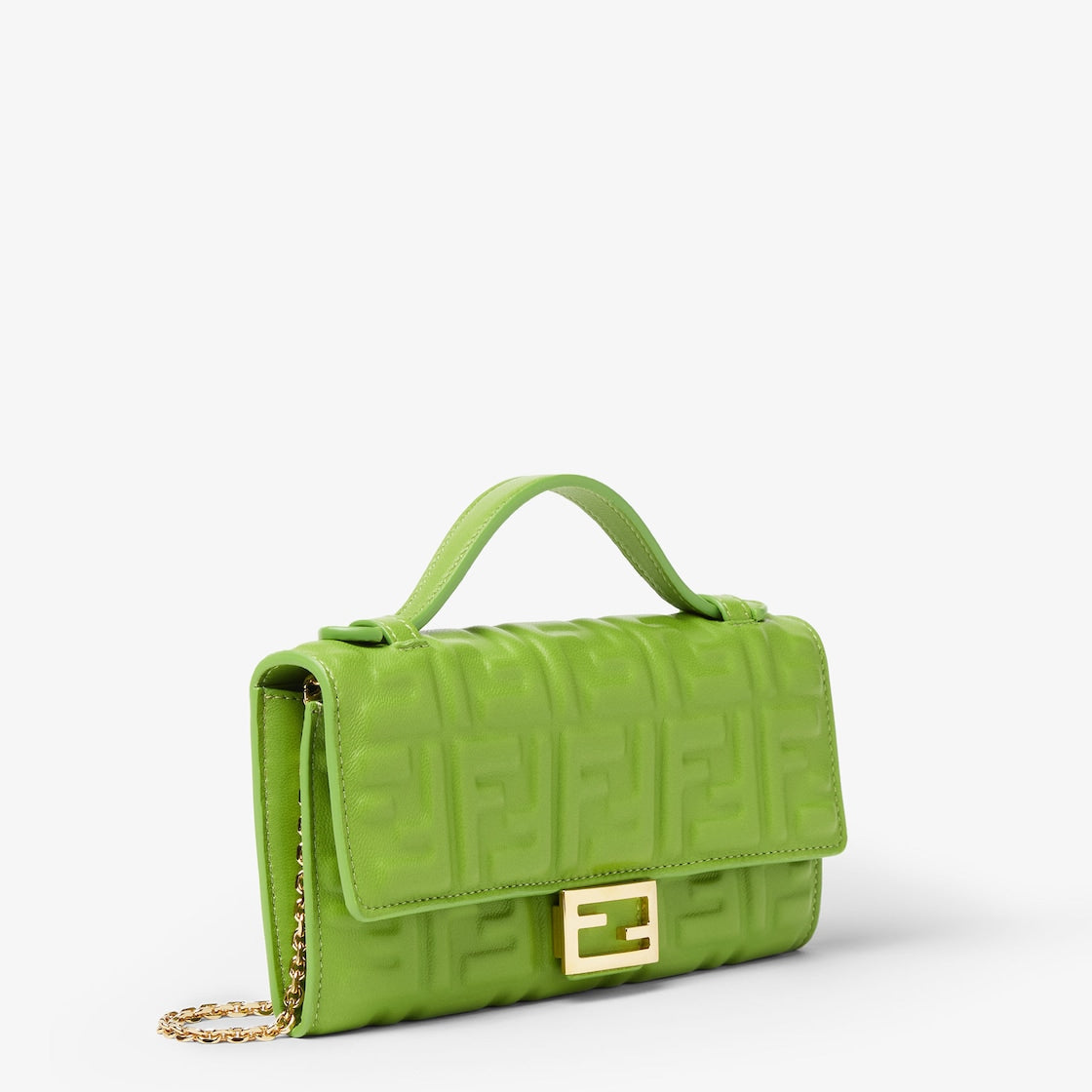 Baguette Continental With Chain Forest green nappa leather wallet with FF motif