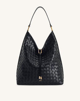 Aria Woven Texture Shoulder Bag - Black