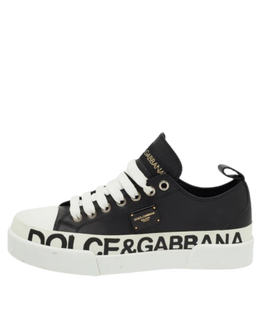Dolce & Gabbana Black/White Leather Portofino Low Top Sneakers