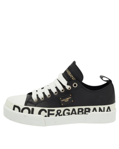 Dolce & Gabbana Black/White Leather Portofino Low Top Sneakers