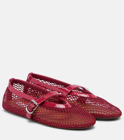 Alaïa Leather-trimmed fishnet Mary Jane flats
