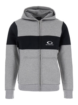 Balenciaga Grey Sweatshirt with Zip, Hood and Logo Printed on the Front in Cotton Man