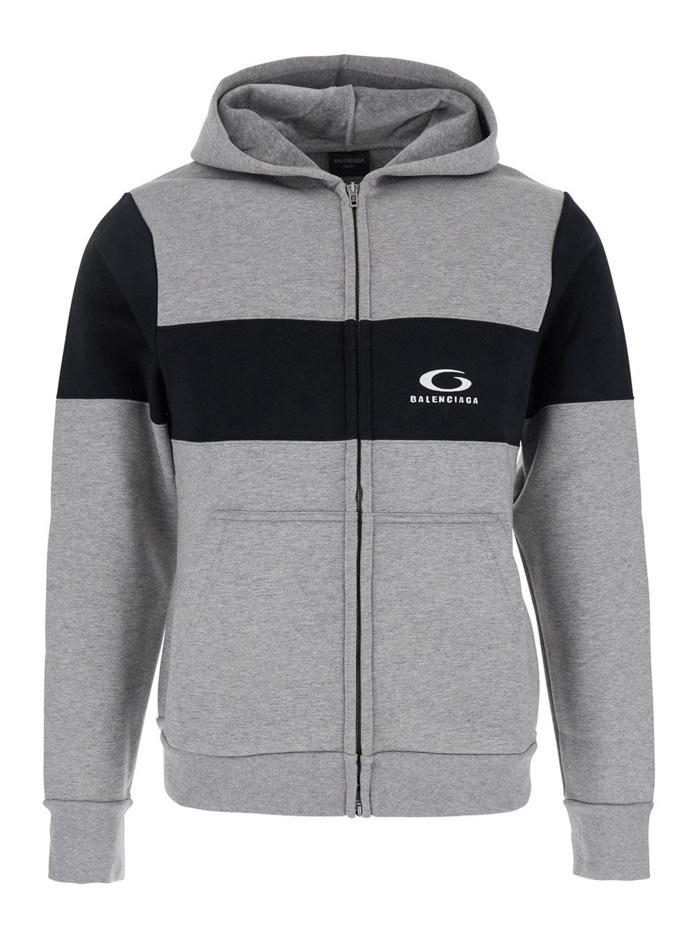Balenciaga Grey Sweatshirt with Zip, Hood and Logo Printed on the Front in Cotton Man