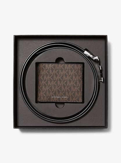 Signature Logo Wallet and Reversible Belt Gift Set