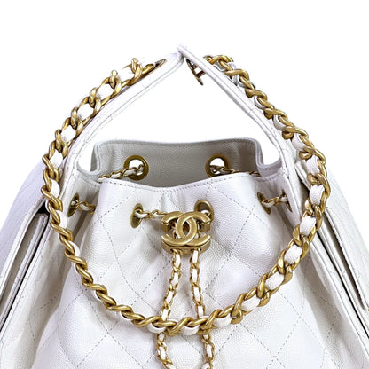 Chanel 25 Small Handbag White Grained Calfskin