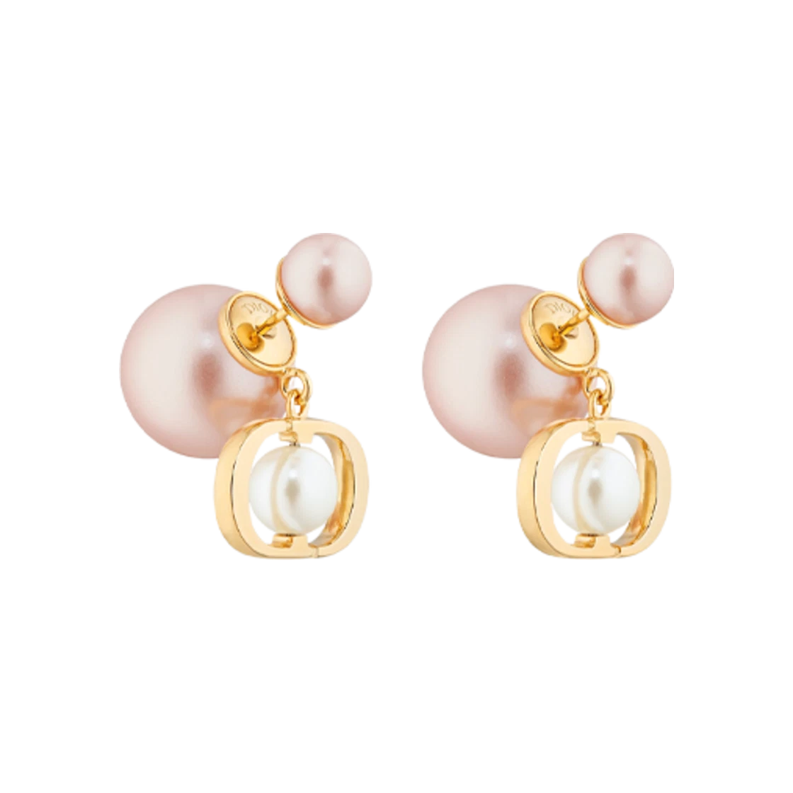 Dior Trival Earrings Gold finish metal Pale pink White resin pearl