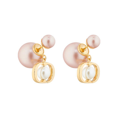 Dior Trival Earrings Gold finish metal Pale pink White resin pearl