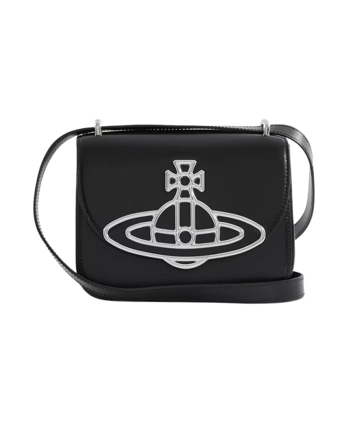 Black Leather Crossbody Bag with Orb Plaque