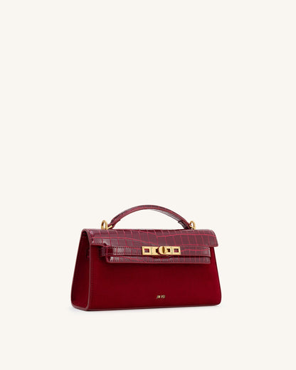 Noor Faux Suede Top Handle Bag - Blue
