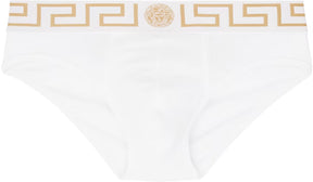Versace Underwear White Greca Border Briefs
