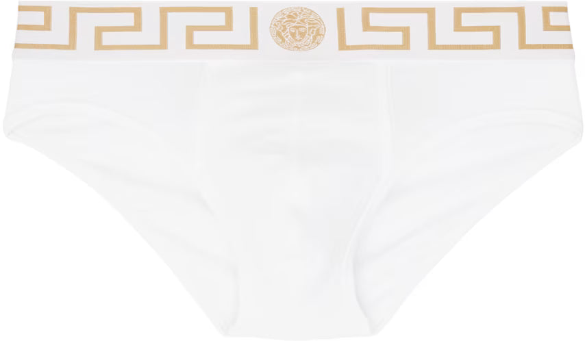 Versace Underwear White Greca Border Briefs
