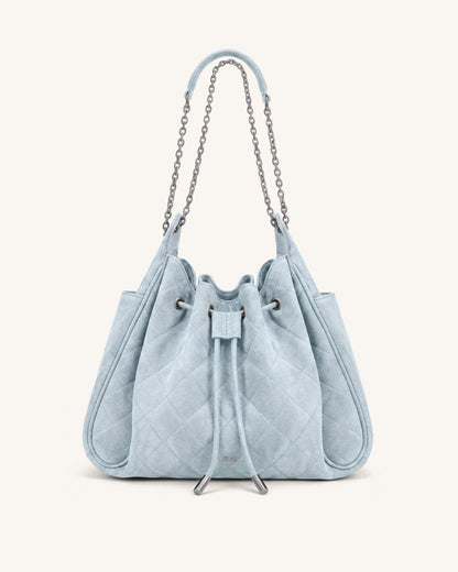 Rowan Faux Suede Quilted Chain Bucket Bag - Gray