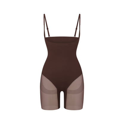 Power Mesh Shapewear Core Sculpt Open Bust Mid Thigh Bodysuit