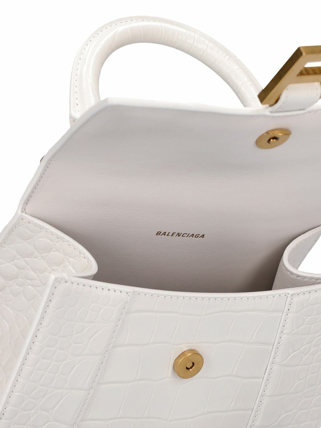 BALENCIAGA Xs Hourglass Croc Embossed Leather Bag