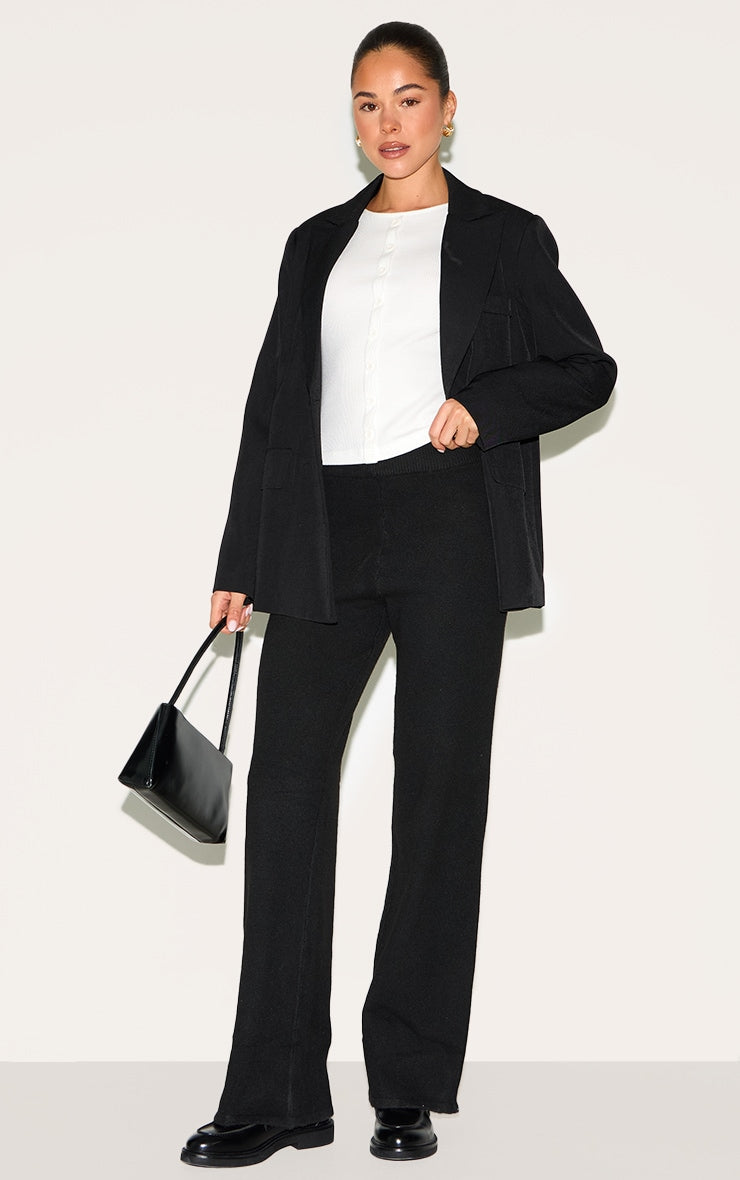 Black Soft Knit Wide Leg Trousers