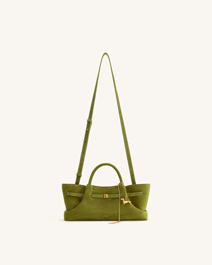 Maeve Dachshund Metal Charm Faux Suede Tote Bag - Blue
