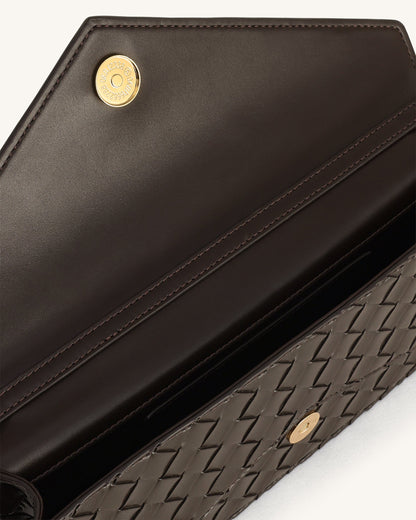 Celeste Woven Textured Envelope Top Handle Bag - Mocha Brown