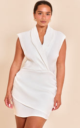 Shape Cream Stretch Woven Plunge Wrap Front Mini Dress