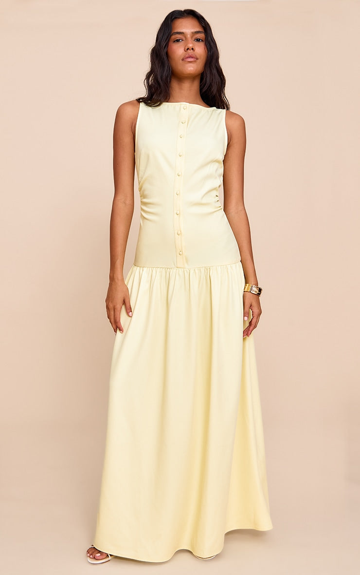 Lemon Woven Button Dropped Waist Maxi Dress