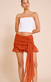 Rust Chiffon Lined Tie Front Mini Skirt
