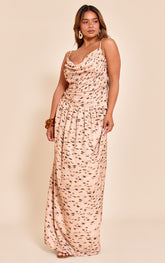 Shape Beige Animal Print Pleated Maxi Skirt